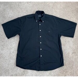 Greg Norman Collection Button Down Shirt Men M Black Short Sleeve Shark Logo Top